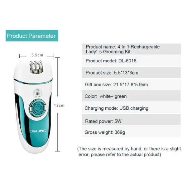 Daling DL-6018 Epilator 4-In-1 Multi-Functional Rechargeable Ladies’ Grooming Kit