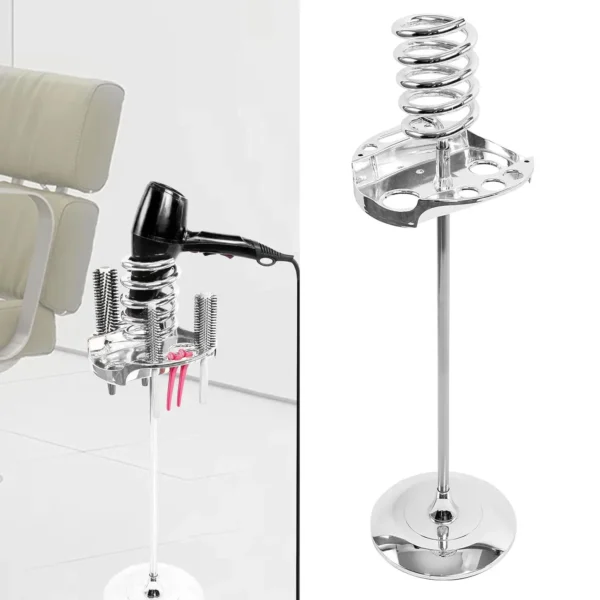 Heavy-Duty Hair Dryer Holder – Stable Silver Salon Organizer with Tray