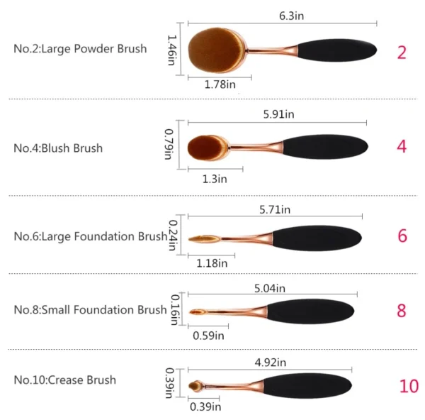 Oval Foundation Brush Set – 5 Pcs