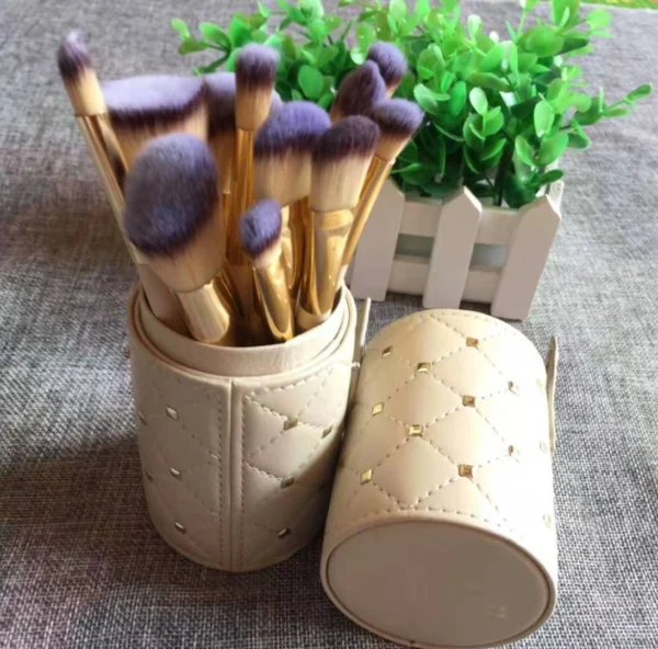 12-Piece Professional Makeup Brush Set with Stylish Storage Bucket