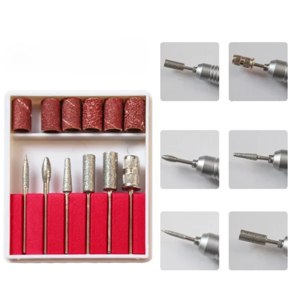 Professional Nail Drill Bits Set – 6pcs 3/32" Bits + 6 Sanding Bands