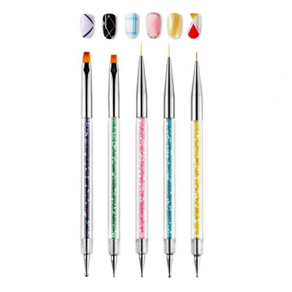 5pcs Nail Art Brush & Dotting Tool Set – Double-Ended Liner Brushes & Dotting Pens