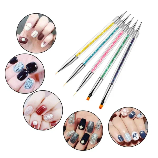 5pcs Nail Art Brush & Dotting Tool Set – Double-Ended Liner Brushes & Dotting Pens
