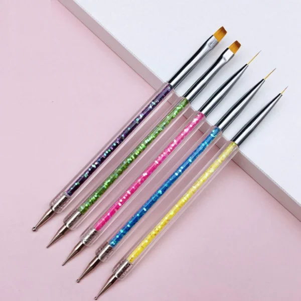 5pcs Nail Art Brush & Dotting Tool Set – Double-Ended Liner Brushes & Dotting Pens